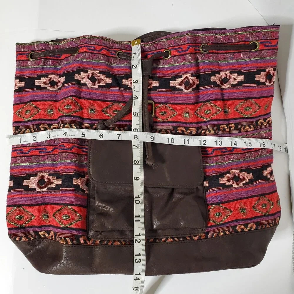 TigerBear Republik Peruvian Textile Backpack Rucksack Drawstring Bag Buckle Up